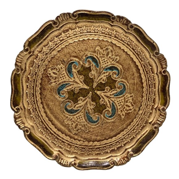 Vintage Florentine Italian Baroque Gold Turquoise Serving tray - Picture 1 of 6